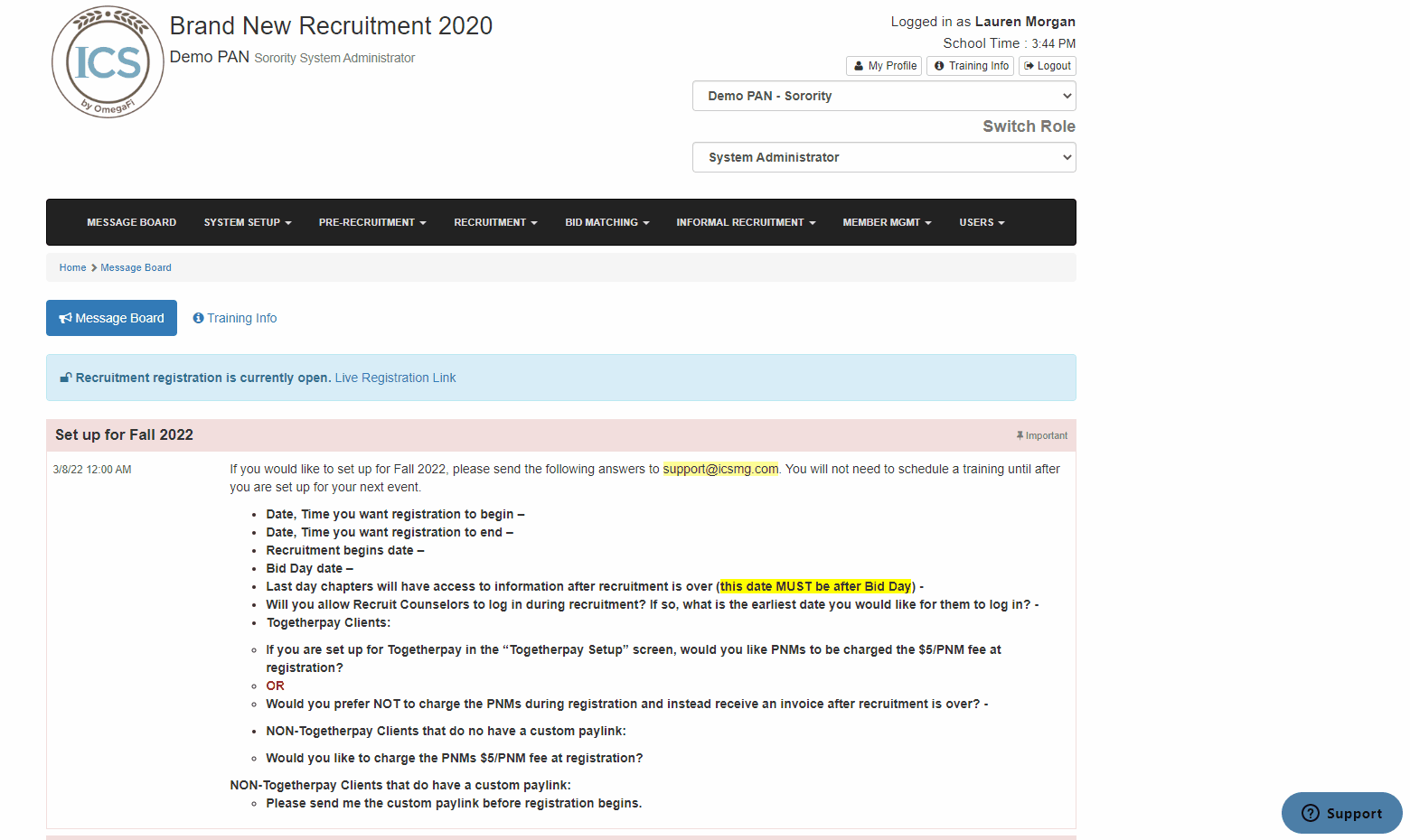 How to find the registration form link ICS